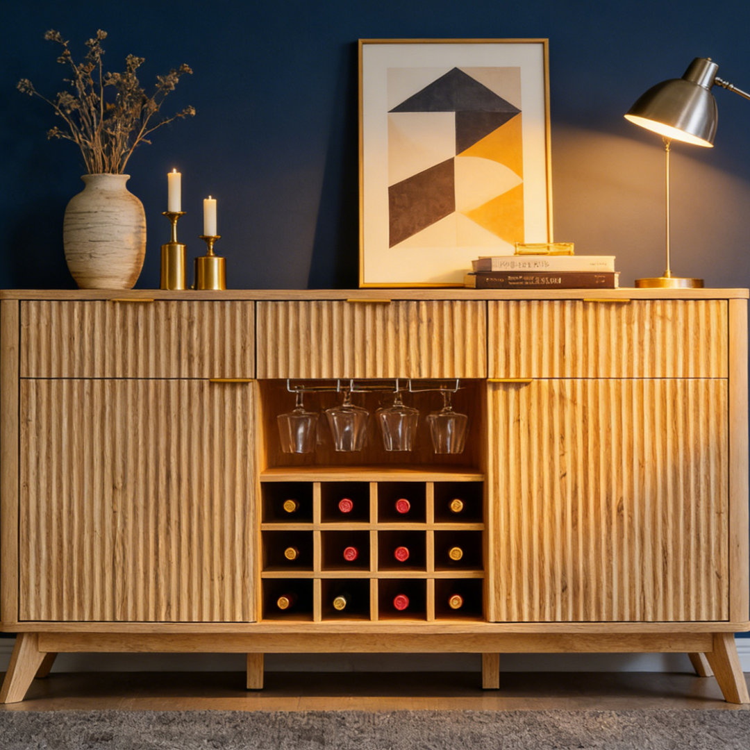 60"w Wine Coffee Bar Cabinet With 3 Drawers